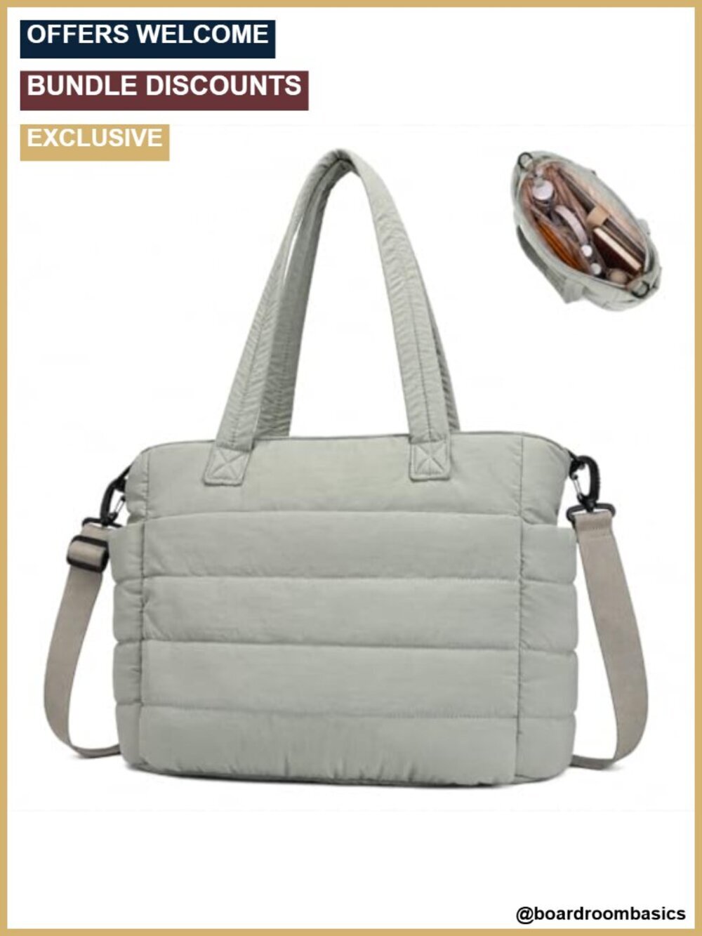 Lightweight Quilted Puffer Tote Bag with Laptop Compartment & Luggage Sleeve,
